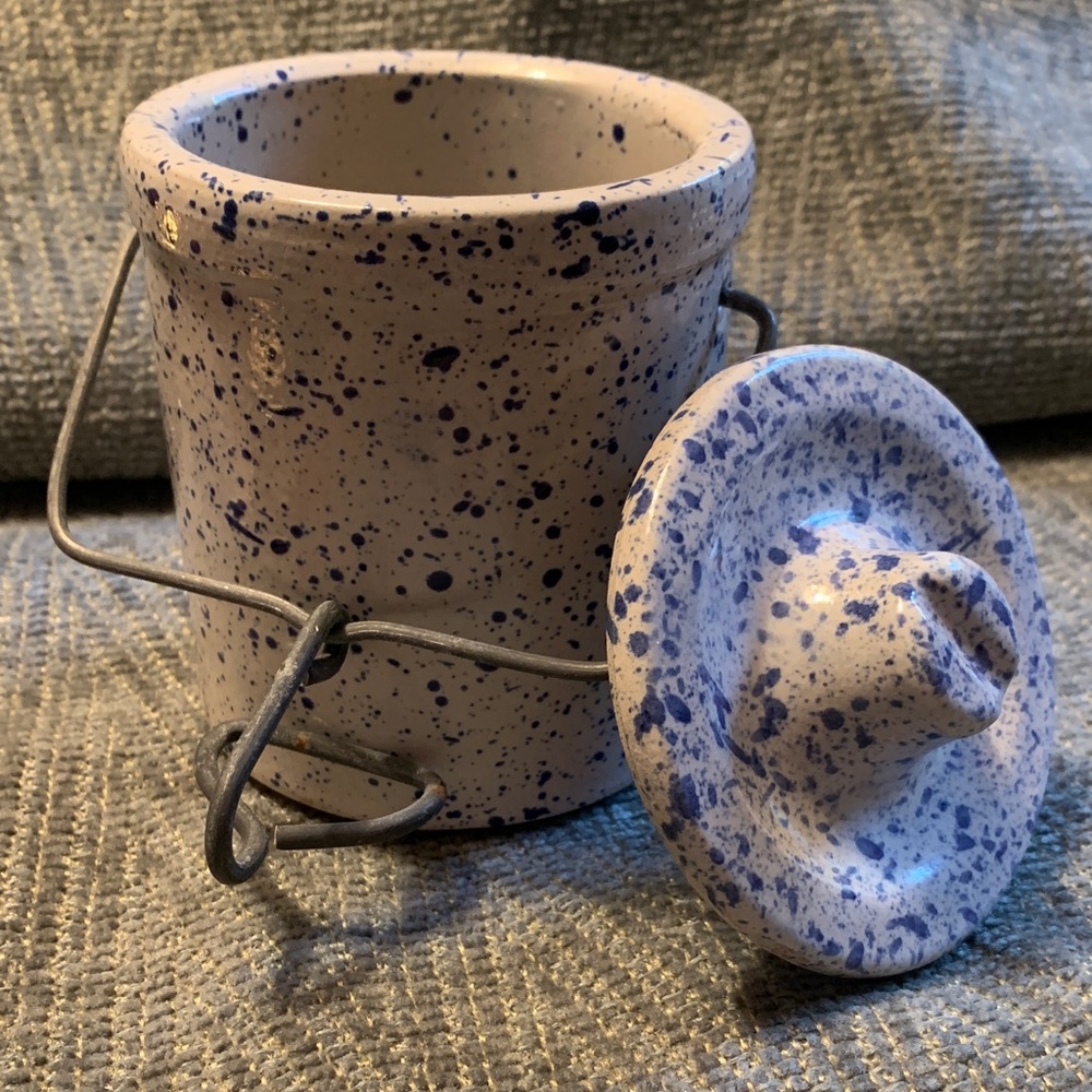 Speckled Blue and White Ceramic Jar